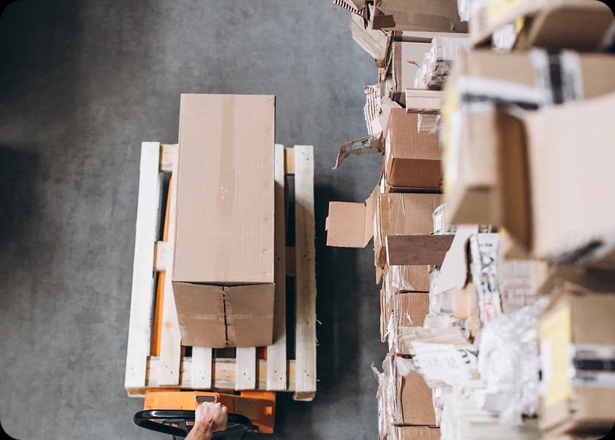 Cardboard boxes on a pallet in a warehouse