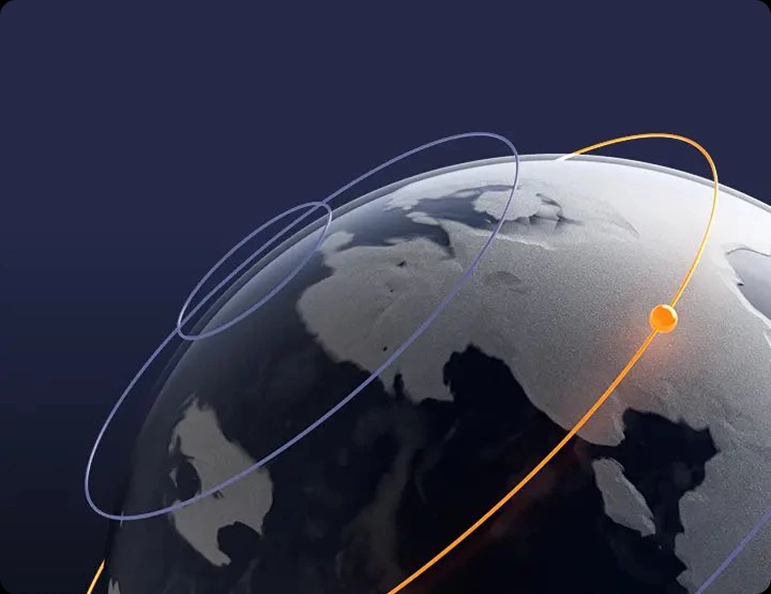 Globe with glowing orbital rings representing global payments