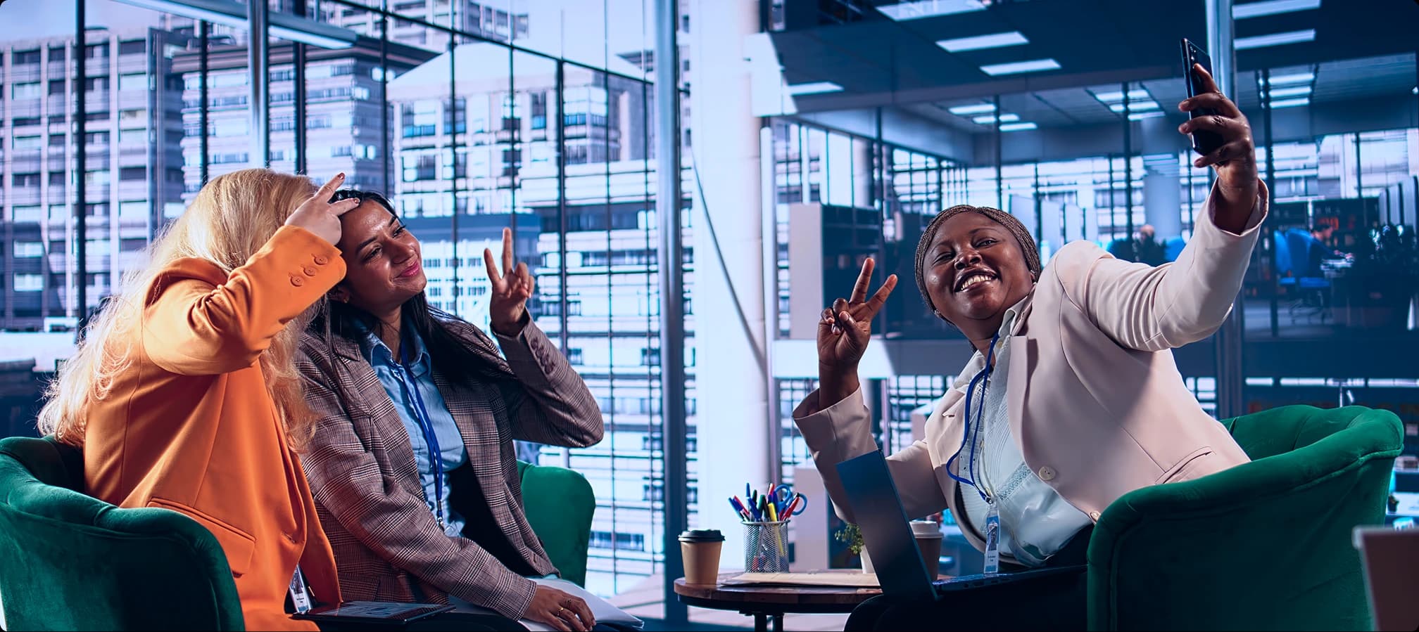 Team members collaborating in a modern office